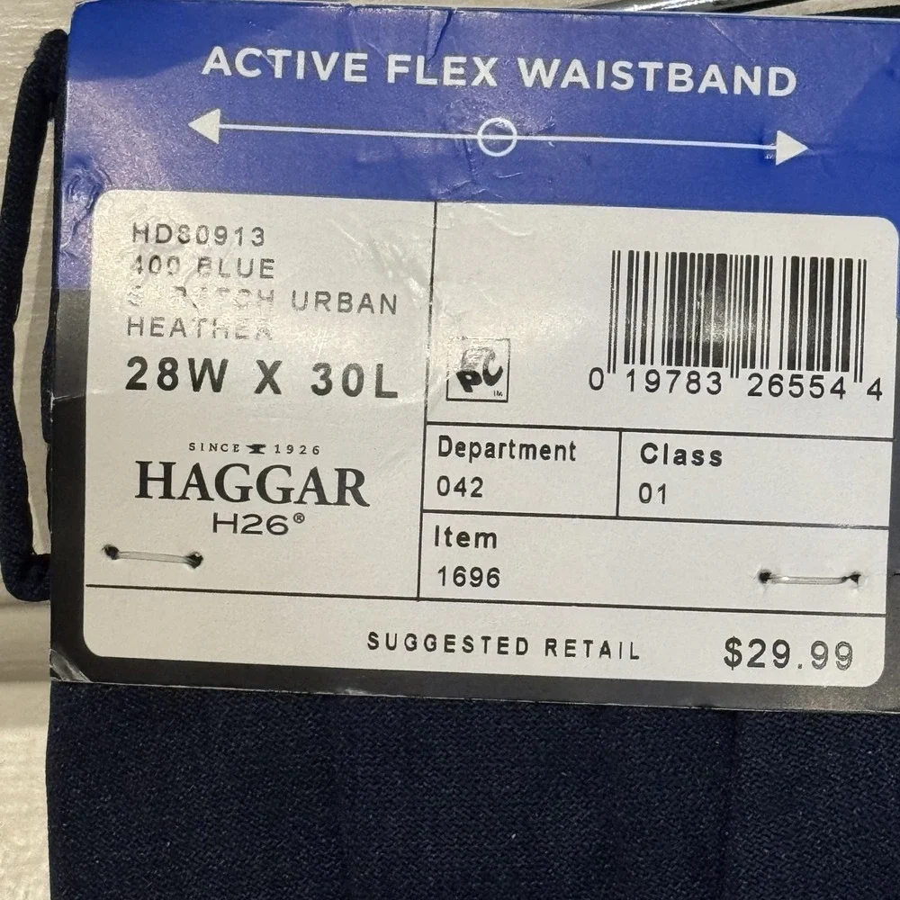 Haggar Mens Pants Slim Fit H26 Flex Series Active Flex Waist Blue 28x30 NWT